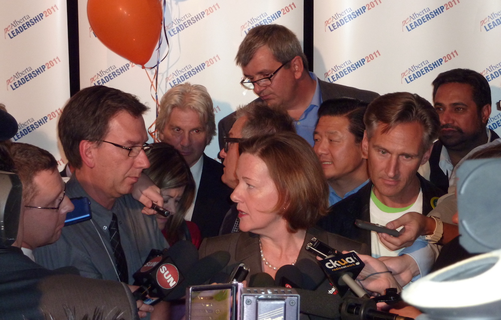 Alison Redford gives her victory speech at 2:11 a.m. on Oct. 2, 2011, in Edmonton’s EXPO Centre. David J. Climenhaga/AlbertaPolitics.ca