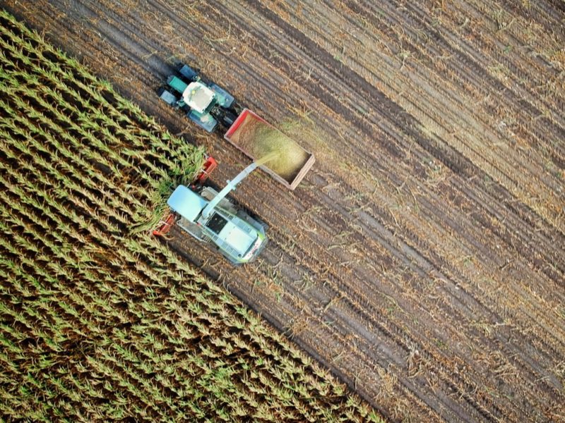 An aerial view of a crop being harvested. (Image: No one cares/Unsplash).