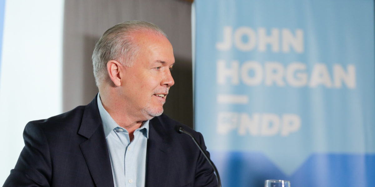 B.C. Premier John Horgan announcing "real climate action" in 2017.