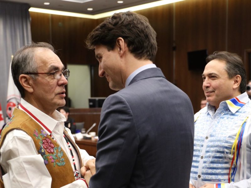 Justin Trudeau meets with leaders of the Assembly of First Nations in 2019.