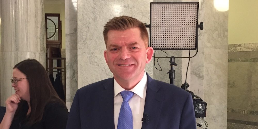 Former Wildrose Party leader Brian Jean in the Alberta Legislature Building back in 2017.