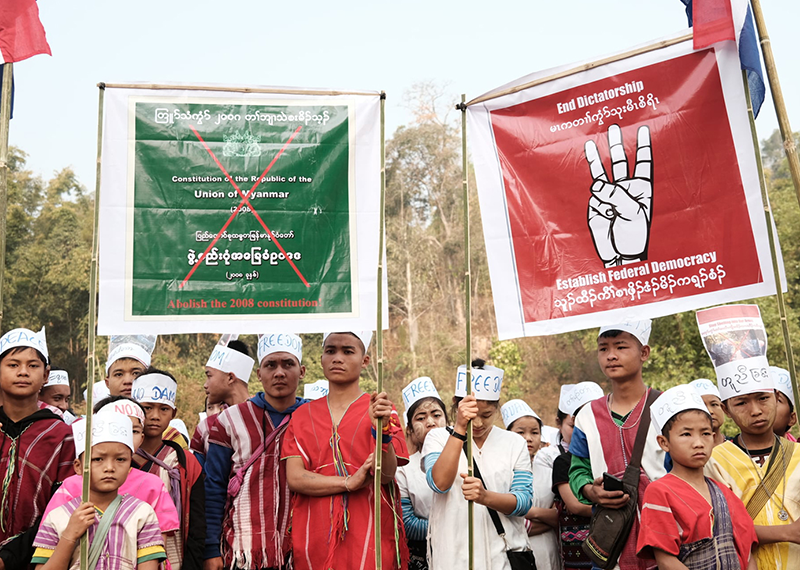 Indigenous Karen youth demonstrators call for federal democracy on International Day of Action for Rivers in Mutraw