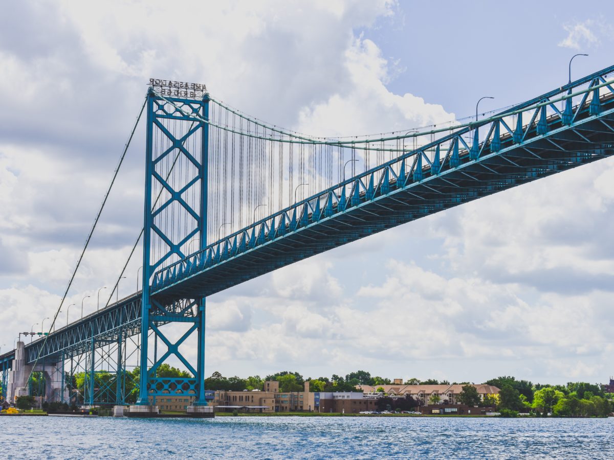 Ambassador Bridge crossing the American border in Windsor, Ontario.