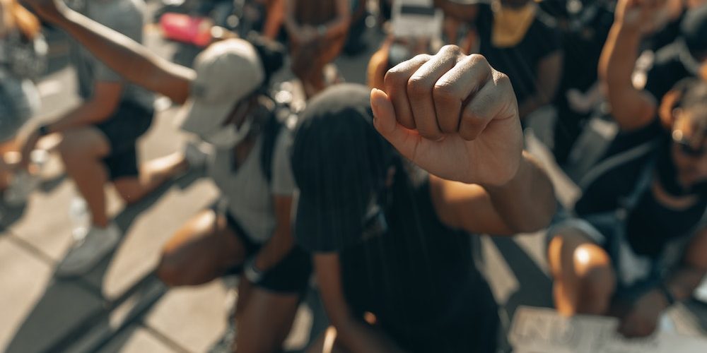 A fist raised in solidarity for George Floyd.