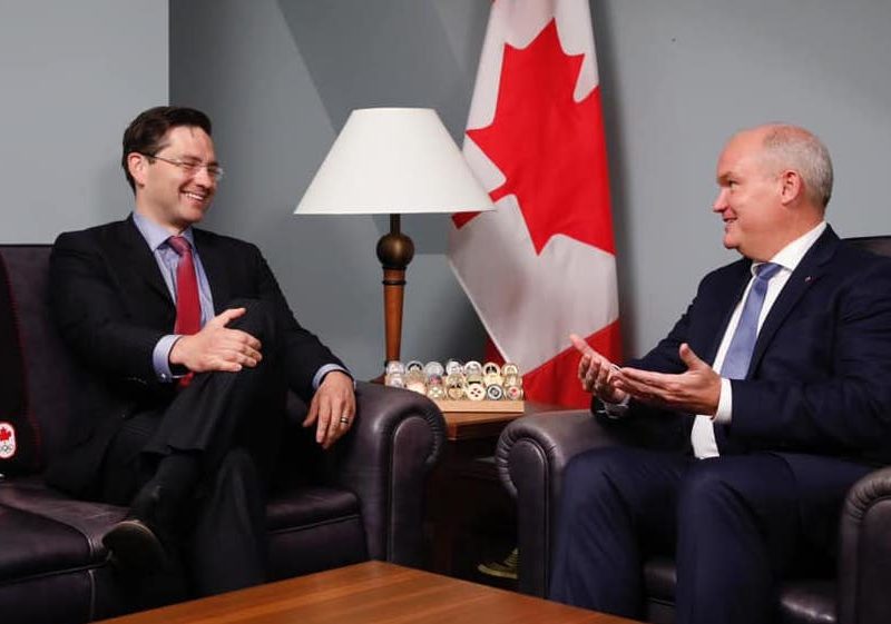 MP Pierre Poilievre with former Conservative leader Erin O'Toole (L-R).