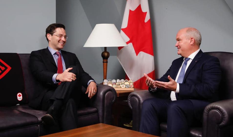 MP Pierre Poilievre with former Conservative leader Erin O'Toole (L-R).