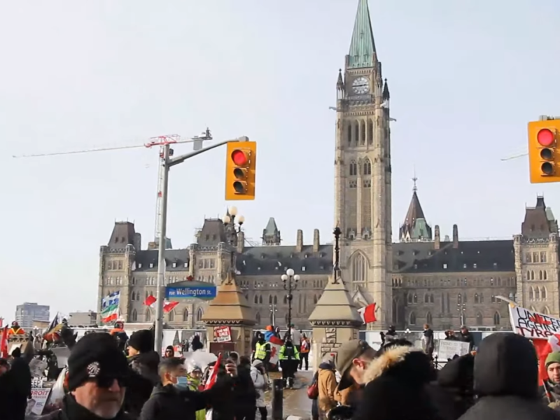 Photo of the "Freedom Convoy" protesters at Parliament Hill on February 1, 2022.