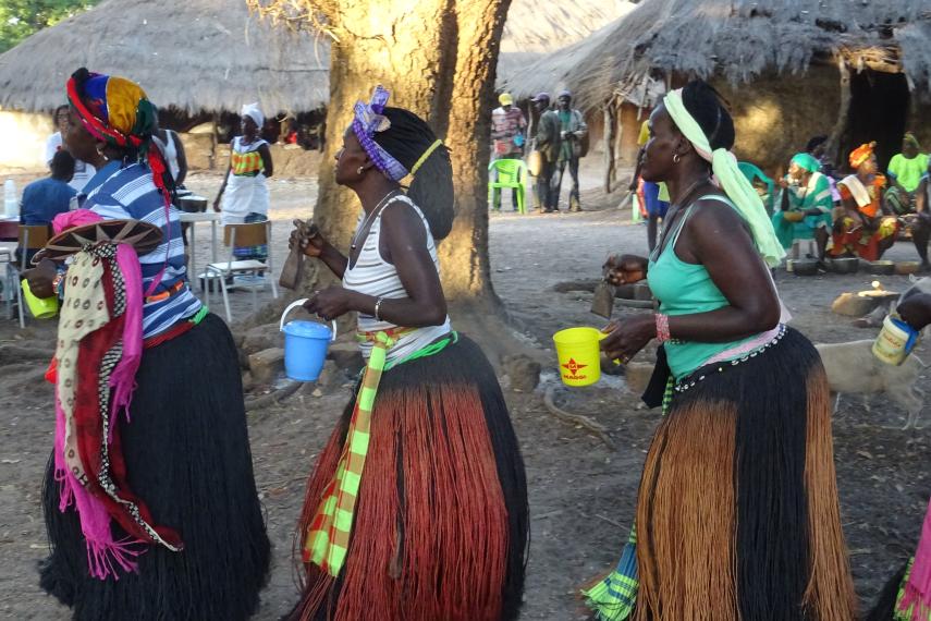 Photo of women dancing in the Bijagos Islands, off the coast of Guinea-Bissau.