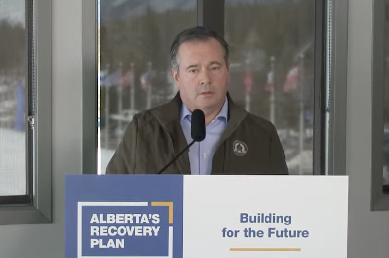 Alberta Premier Jason Kenney at his news conference in Canmore Friday (Photo: Screenshot of Alberta Government video).