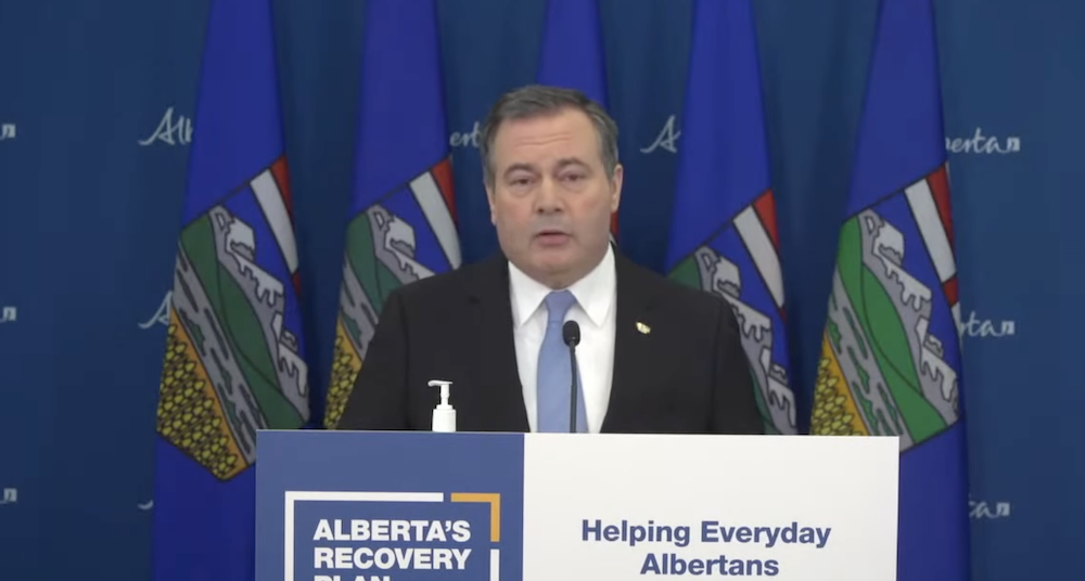 Alberta Premier Jason Kenney at yesterday’s news conference.