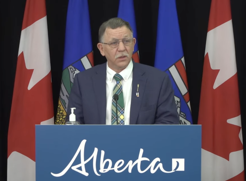 Alberta Culture Minister Ron Orr at Friday’s ammolite news conference.