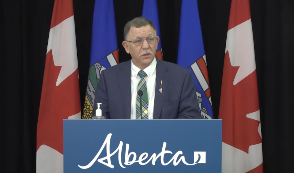 Alberta Culture Minister Ron Orr at Friday’s ammolite news conference.