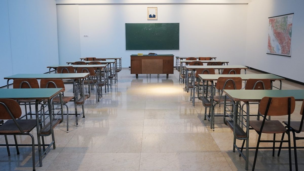 An empty classroom.