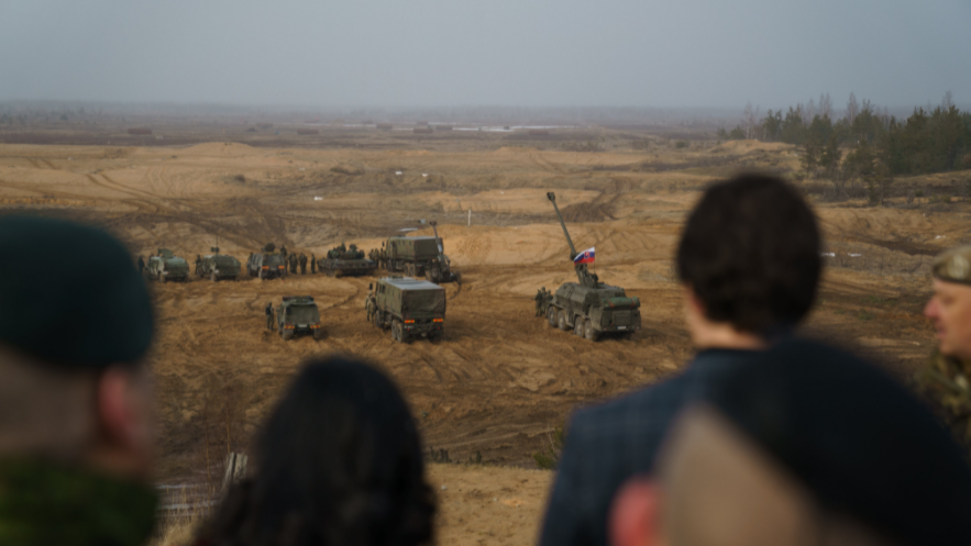 Canadian Prime Minister Justin Trudeau visits a military base in March 2022.