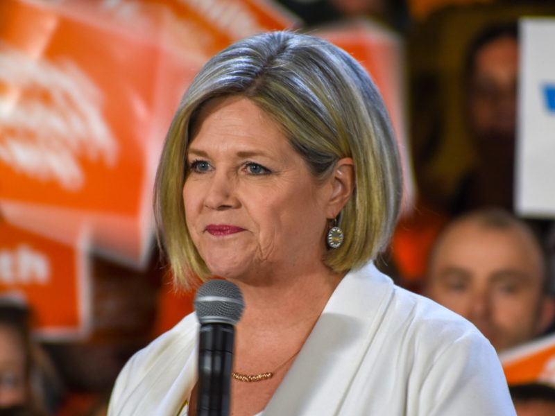 A photo of Andrea Horwath on the campaign trail in 2018. In the upcoming 2022 campaign. Howarth's NDP's platform attempts to address the housing crisis.