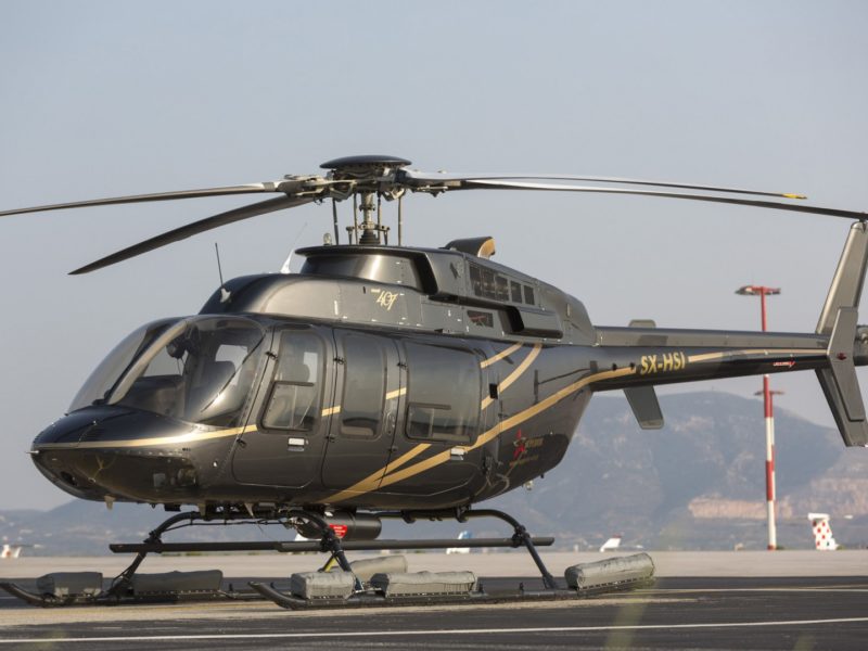 A photo of a Bell 407 helicopter, similar to the helicopters sold to Columbia.