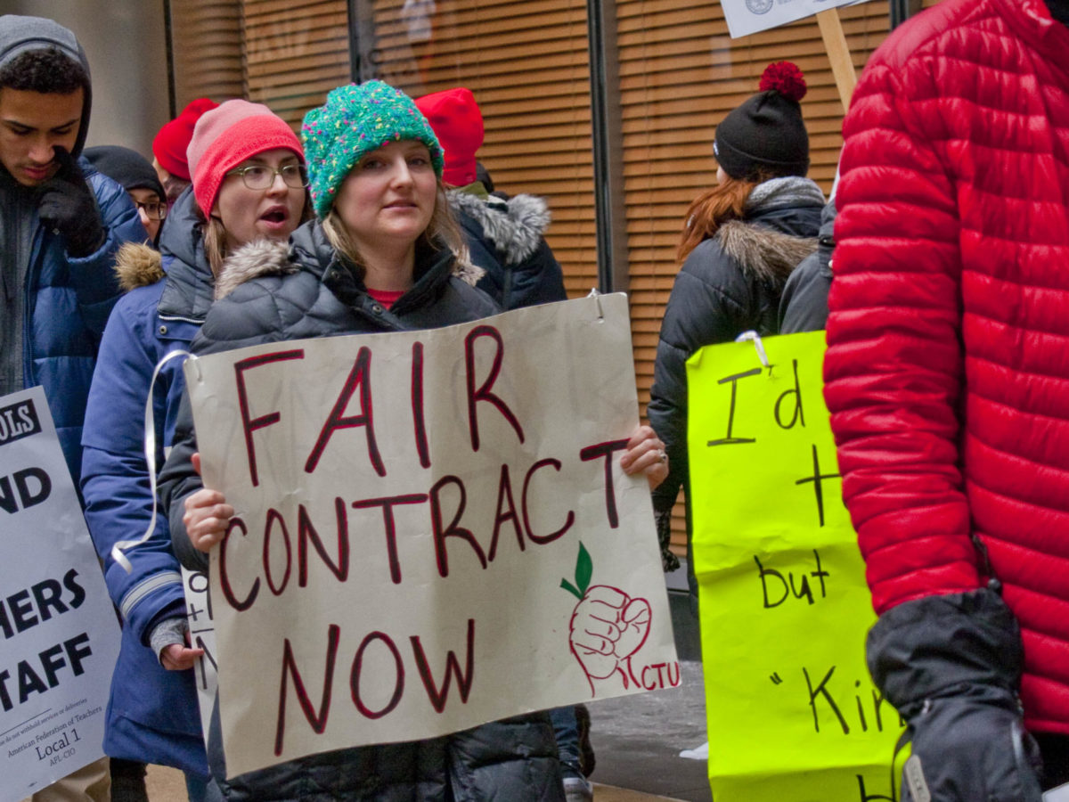 A photo of the Chicago International Charter Schools teachers strike of 2019.