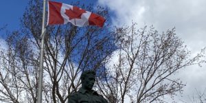 A photo of the Cenotaph in Cornwall, ON honouring the memory of those who served and paid the price of militarism.