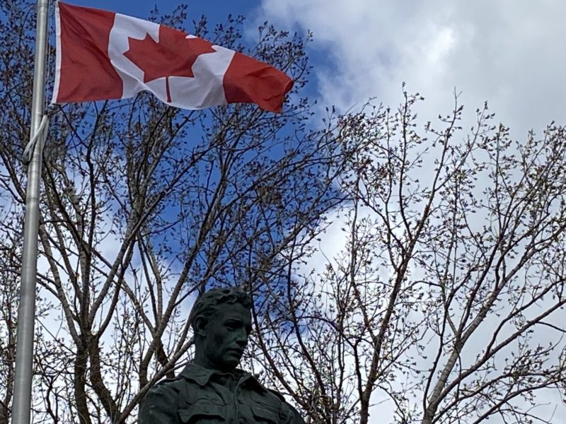 A photo of the Cenotaph in Cornwall, ON honouring the memory of those who served and paid the price of militarism.