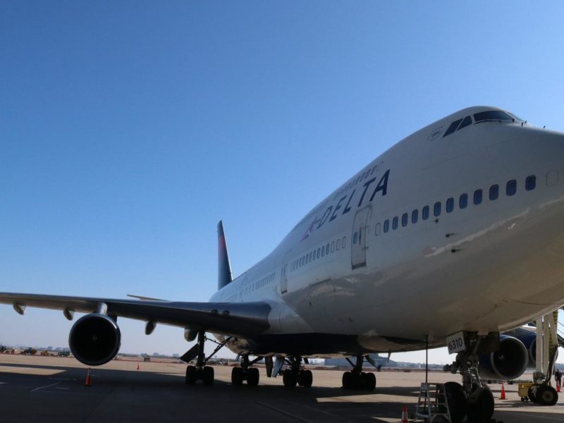 A photo of a Delta Airlines Boeing 747 on the ground. Delta was one of the airlines who dropped their mask mandate after Monday's decision.