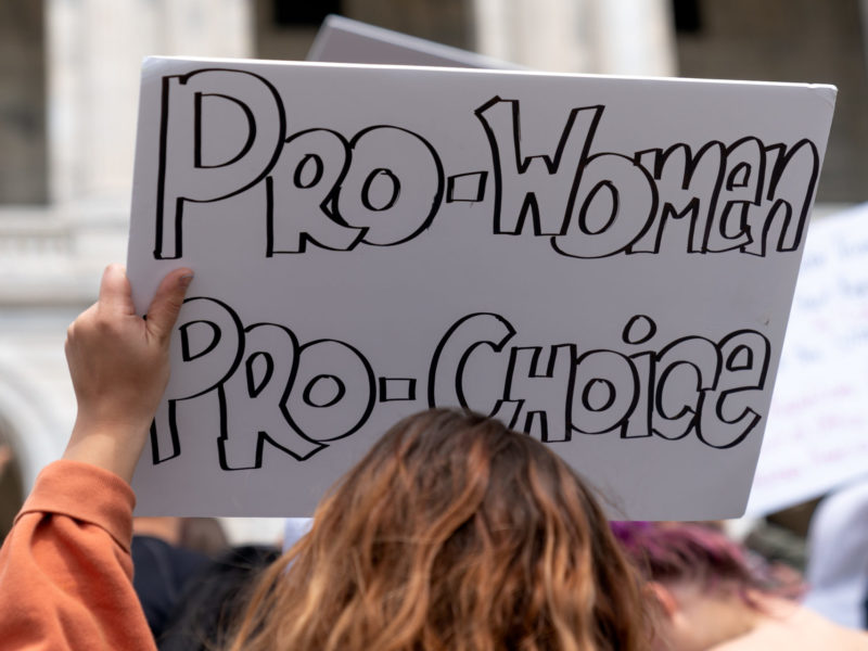 A photo of a A pro choice sign at a demonstration in the U.S. in St. Paul Minnesota in 2019 to protect Roe v. Wade.