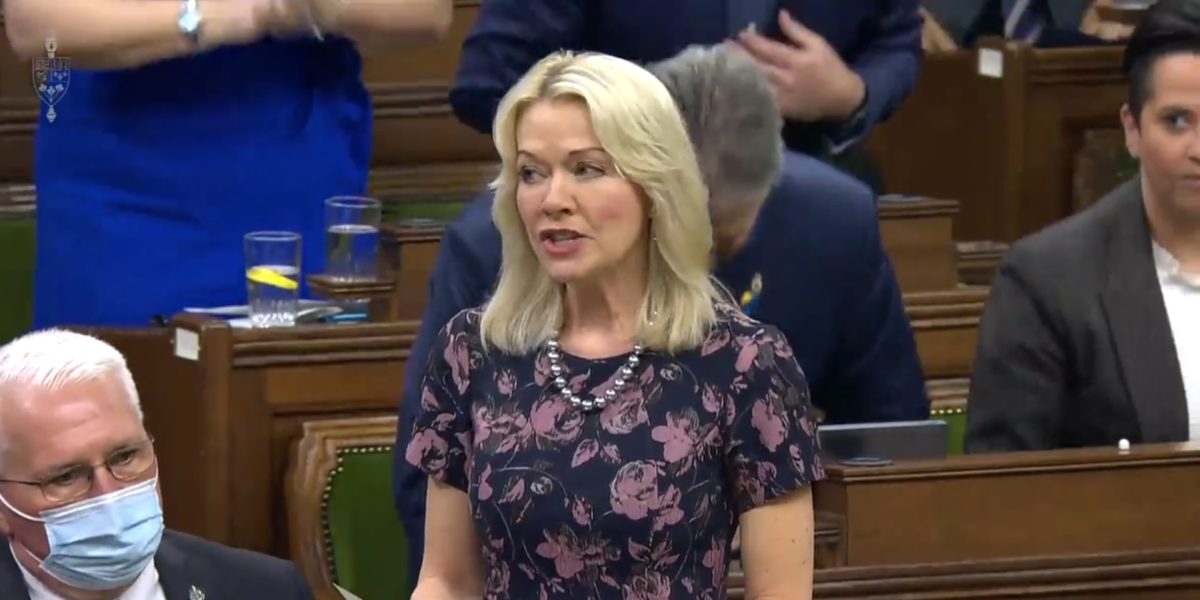 A screencapture of Interim Conservative Party of Canada Leader Candice Bergen speaking in the House of Commons on April 27. Bergen has instructed the members of her party to not comment on the issue of abortion.