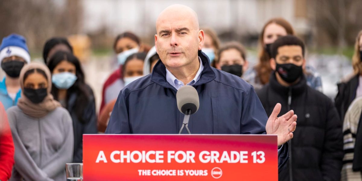 A photo of Ontario Liberal Leader Steven Del Duca during a campaign stop during the 2022 Ontario Election.