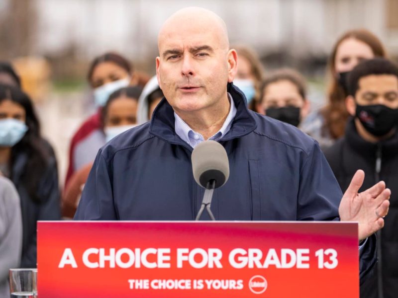 A photo of Ontario Liberal Leader Steven Del Duca during a campaign stop during the 2022 Ontario Election.