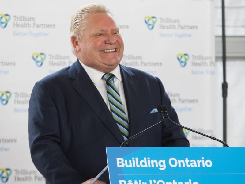 A photo of Ontario Premier Doug Ford at an announcement of a new hospital expansion in Mississauga in December of 2021.