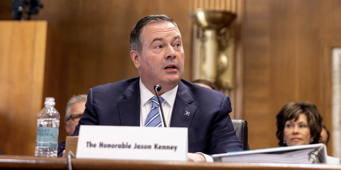 A photo of Jason Kenney as he soaks up the atmosphere in the Dirksen Senate Office Building as Alberta Energy Minister Sonya Savage looks on.