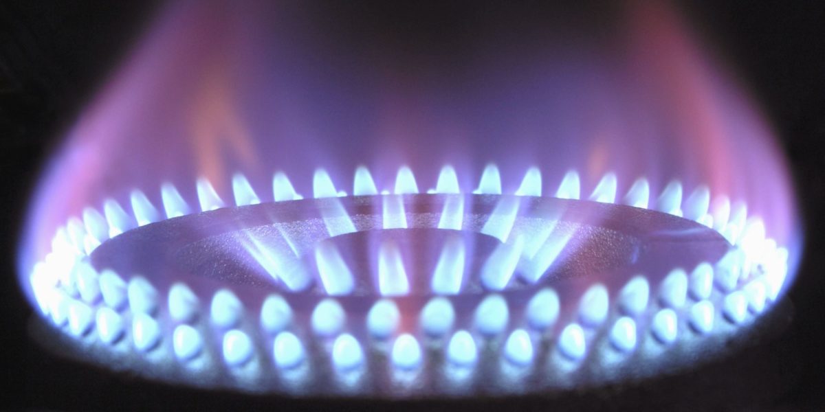 A photo of the blue flame of a gas burner.