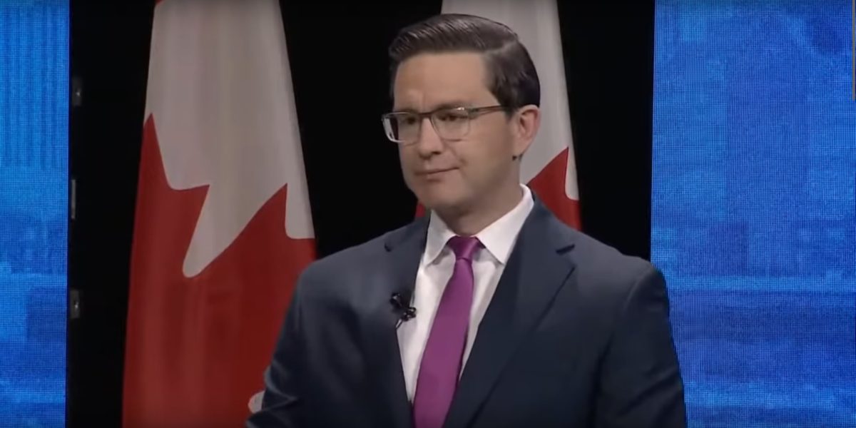 A screencapture of Conservative Party of Canada leadership candidate Pierre Poilievre at a leadership debate on May 11, 2022.