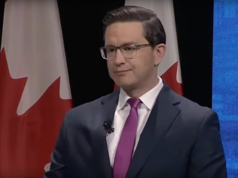 A screencapture of Conservative Party of Canada leadership candidate Pierre Poilievre at a leadership debate on May 11, 2022.