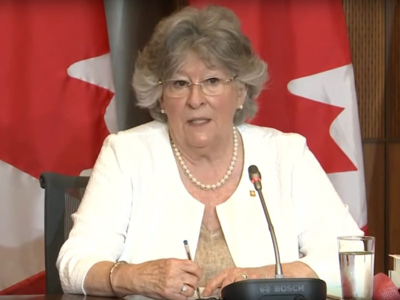 A screencapture of former Canadian Supreme Court Justice Louise Arbour announcing the findings of her report on sexual assault and harassment in the Canadian Forces on Monday, June 30.