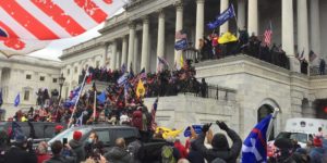 A photo of rioters storming the U.S. Capitol Building on January 6, 2021.