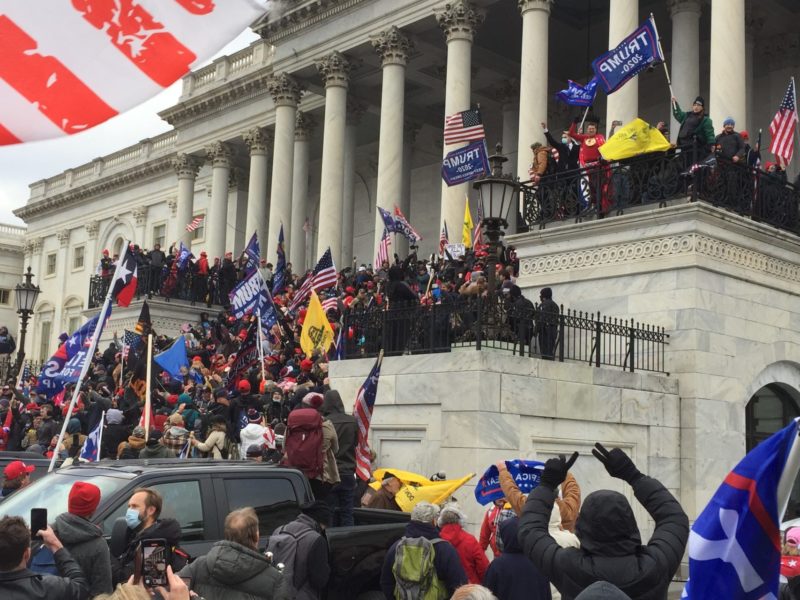 A photo of rioters storming the U.S. Capitol Building on January 6, 2021.