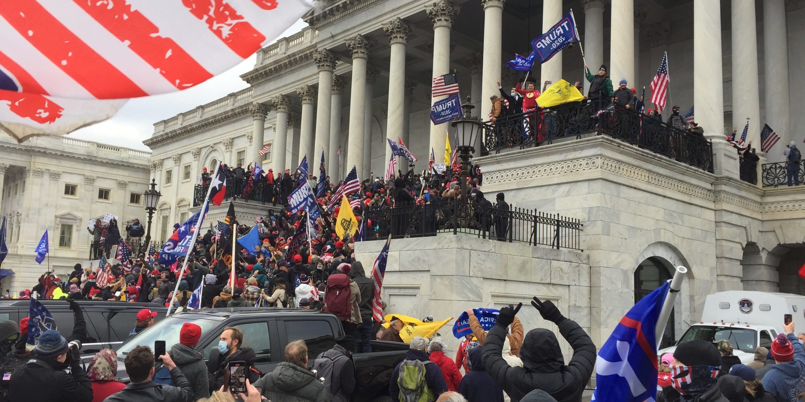 A photo of rioters storming the U.S. Capitol Building on January 6, 2021.