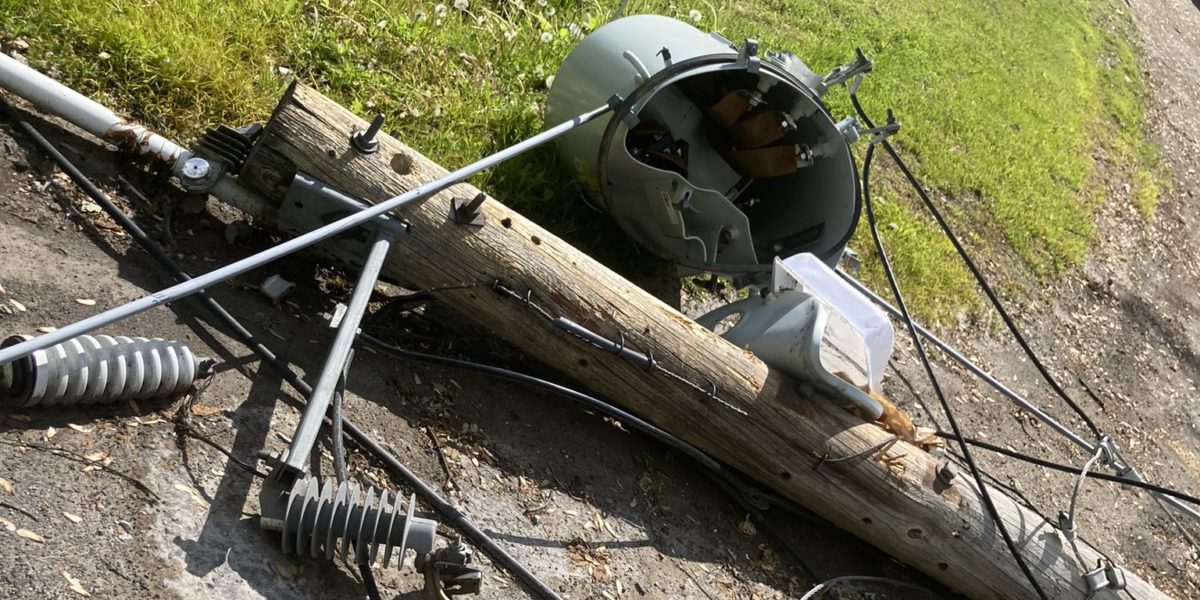 A photo of a downed power line in Carlsbad Springs in the aftermath of the May 2022 storm that extensively damaged the power grid in the City of Ottawa.