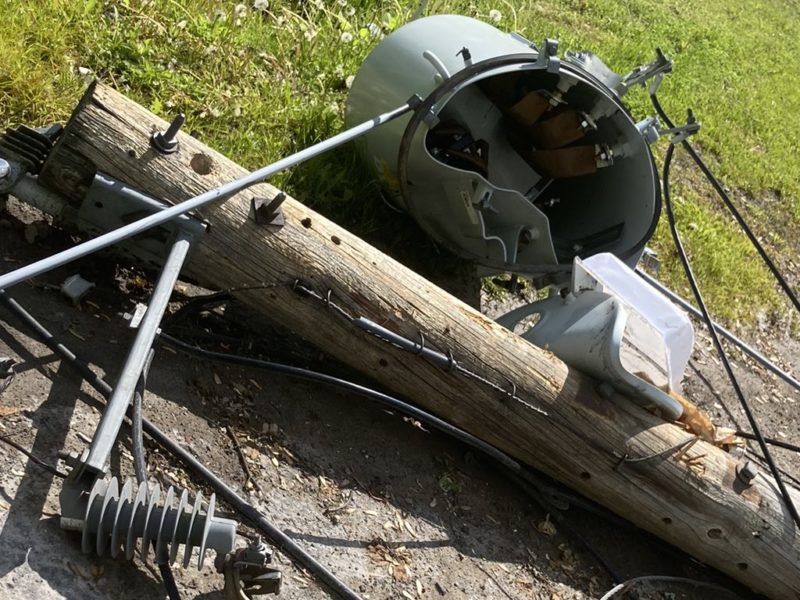 A photo of a downed power line in Carlsbad Springs in the aftermath of the May 2022 storm that extensively damaged the power grid in the City of Ottawa.