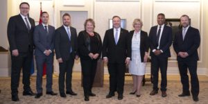 A photo of Jason Kenney and members of his newly shuffled cabinet.