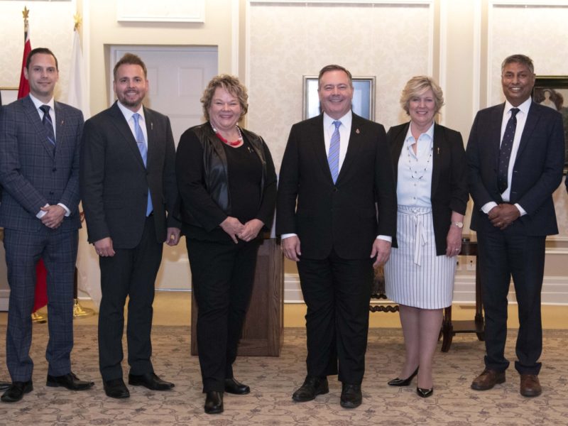 A photo of Jason Kenney and members of his newly shuffled cabinet.