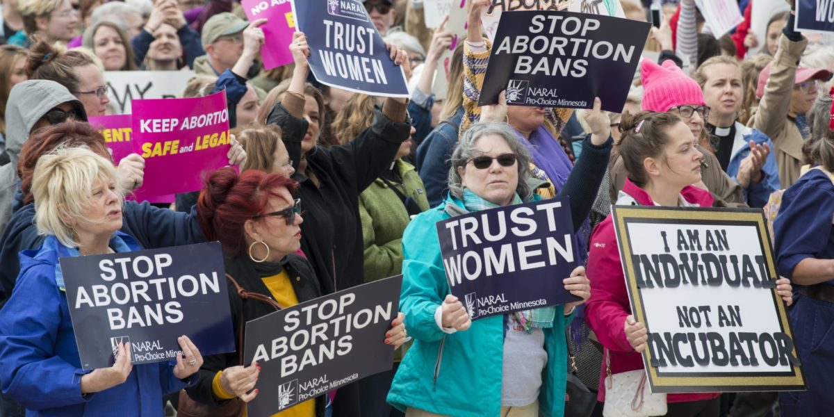 A photo of a pro-choice protest in St. Paul's MN.