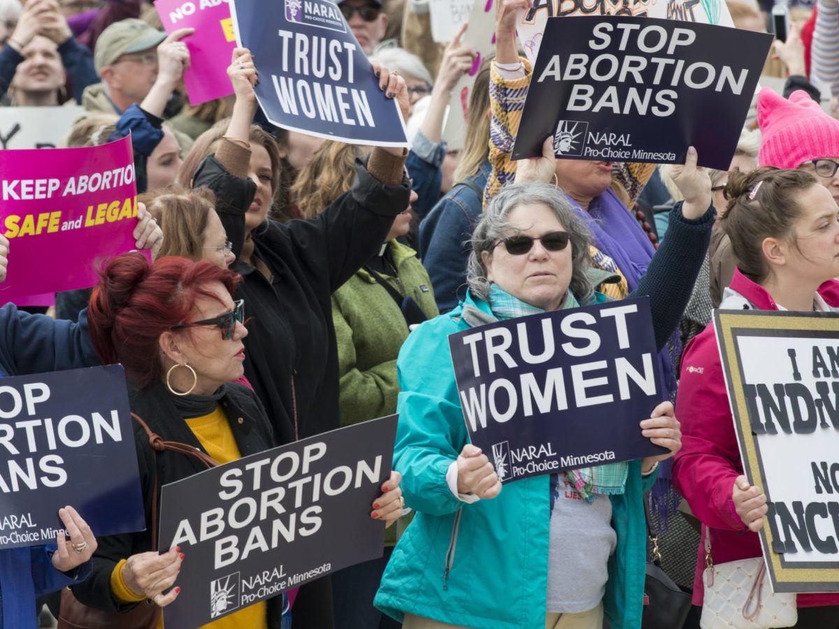 A photo of a pro-choice protest in St. Paul's MN.