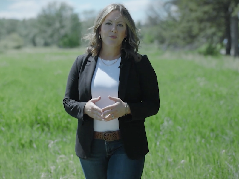 A screenshot of UCP leadership candidate Rebecca Schulz as she appears in her campaign video.