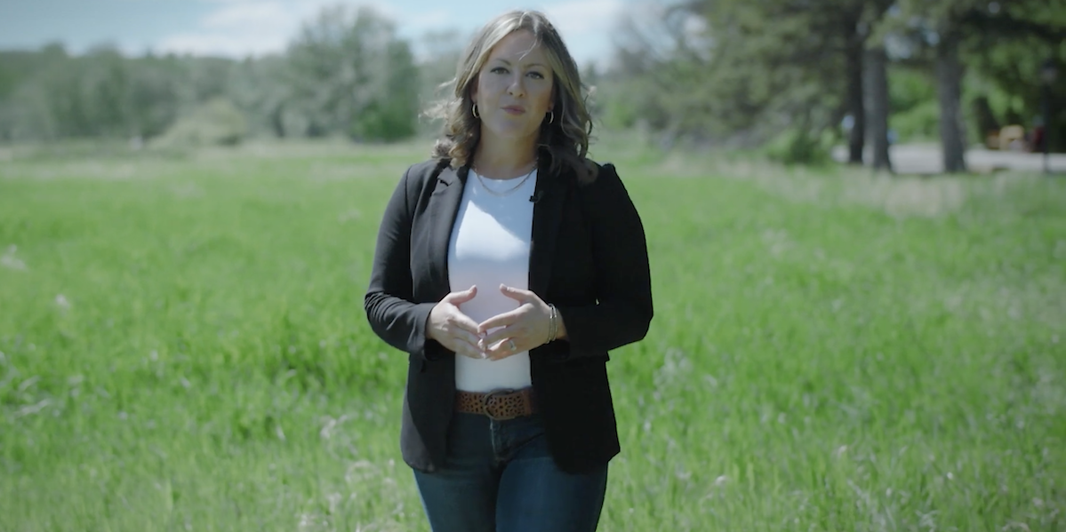 A screenshot of UCP leadership candidate Rebecca Schulz as she appears in her campaign video.