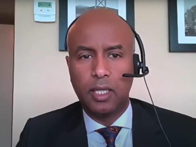 A photo of federal minister of housing and diversity and inclusion Ahmed Hussen at the announcement of the launch of the Canadian Anti-Hate Network's activist toolkit to combat extremism in schools.