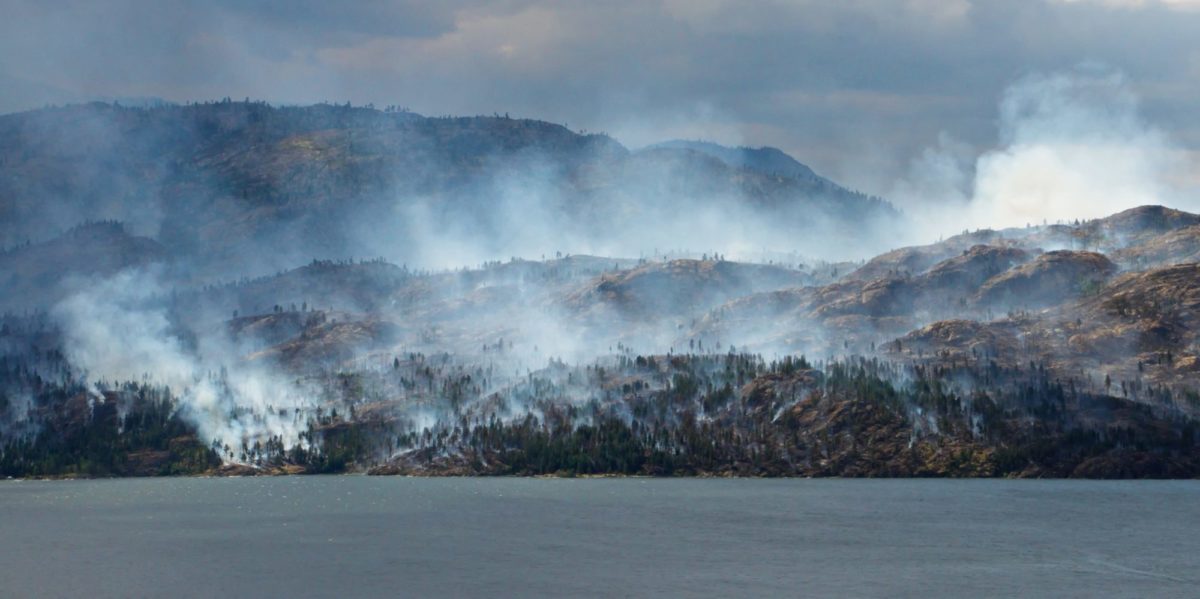 A photo of a wildfire in the Okanagan valley.