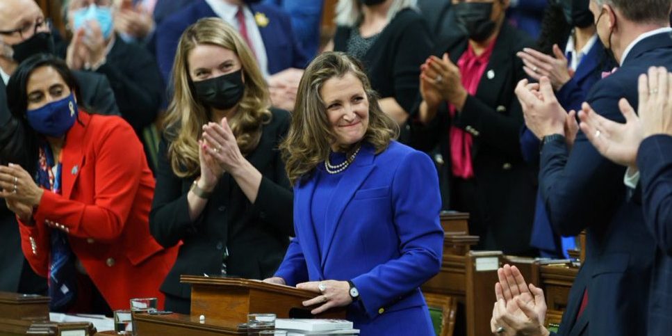 A photo of Chrystia Freeland in the House of Commons.