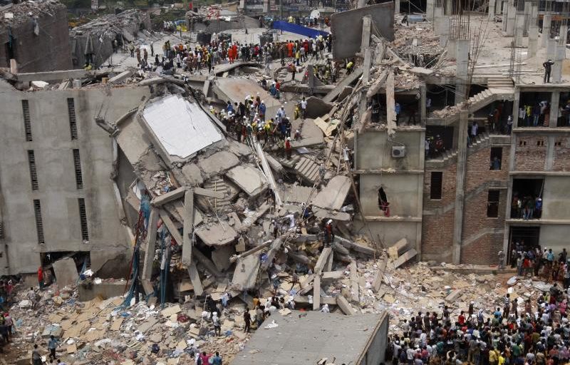 A photo of Rana Plaza after the collapse.