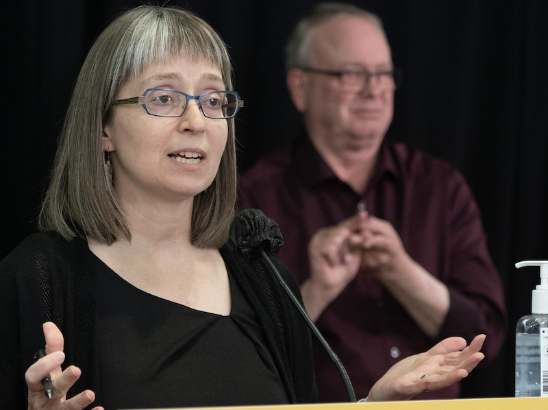 Alberta Chief Medical Officer of Health Deena Hinshaw at one of her many news conferences during the pandemic.